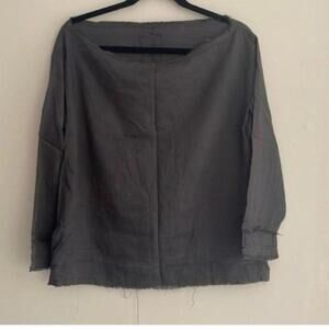 CFN Grey Blouse Tunic Raw Fringe Edge Loose Neck Minimal Laganlook